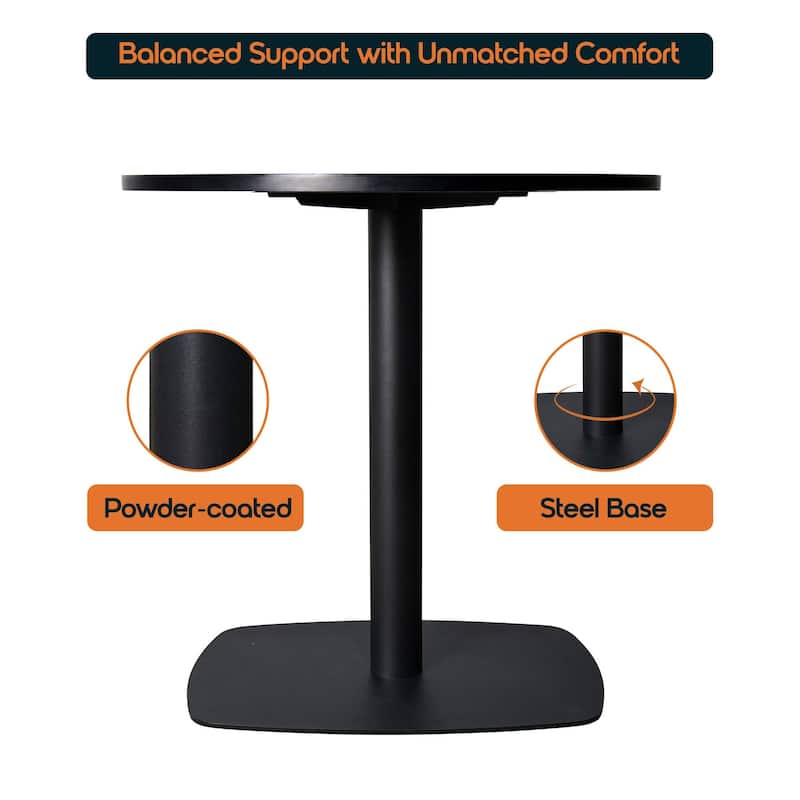 Vail Round Dining Table with 27 in. MDF Tabletop in Black Stainless Steel Square Base Accent Kitchen Table