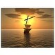 preview thumbnail 2 of 7, Designart 'Ship and Sunset' Oversized Coastal Wall CLock