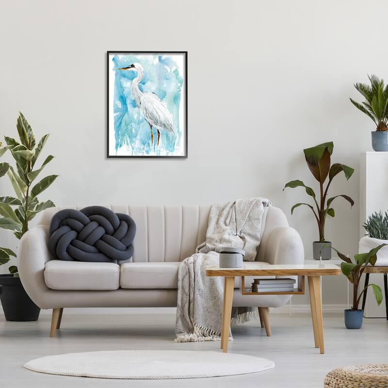 Stupell Whooping Crane Solemn Still Life Blue Marsh Water Framed Wall Art