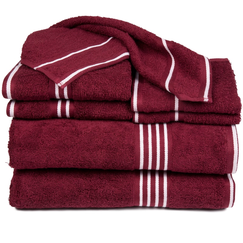 8-Piece Complete Bath Towels Set –100% Cotton Absorbent Towels – Machine Washable Bathroom Set by Lavish Home (Burgundy)