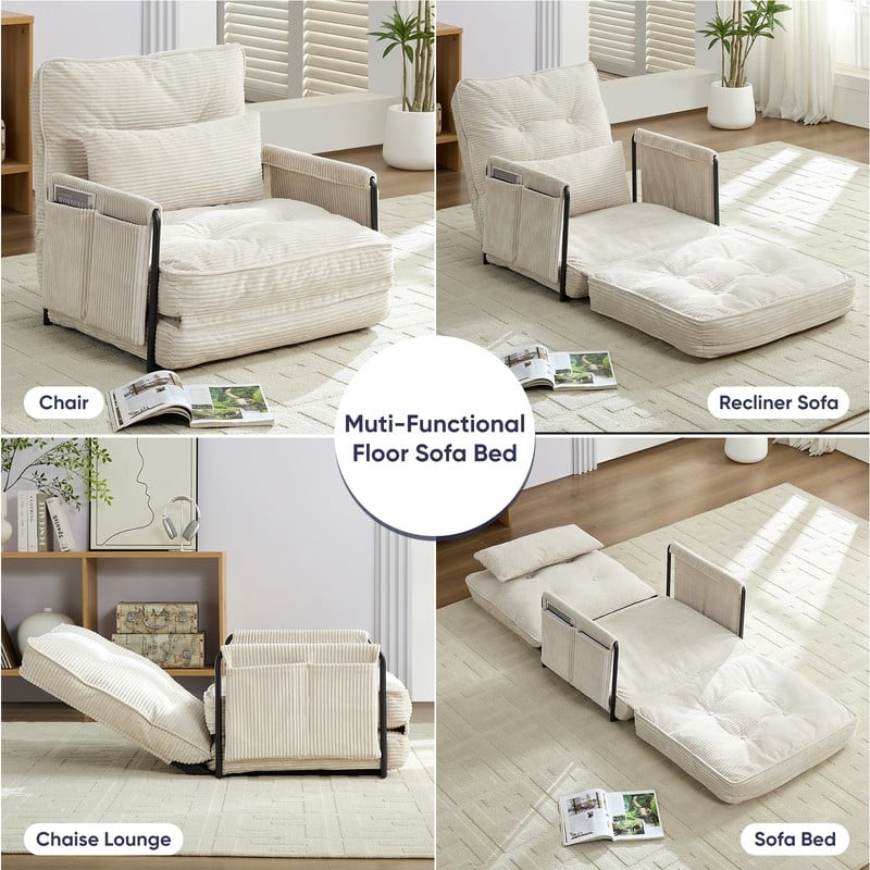 Mixoy Muti-Functional Folding Futon Floor Sofa Bed,Single Lazy Sofa with Pillows,6 Position Adjustable Backrest