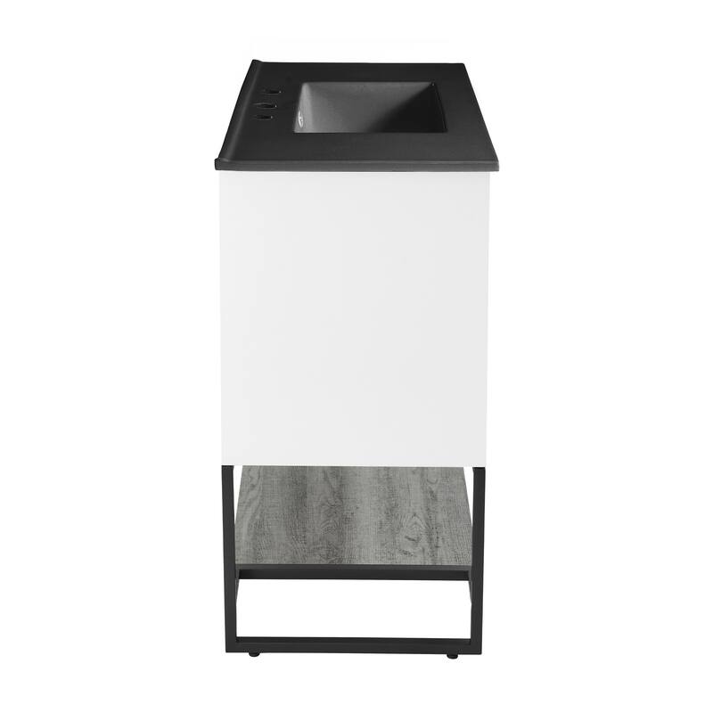 Marseille 36 In. Gray Bathroom Vanity With Black, 3-Hole Ceramic Sink Top