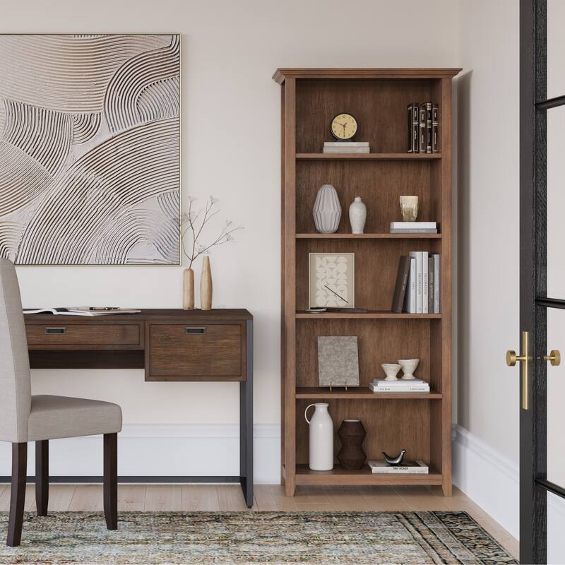 WYNDENHALL Halifax 30" Wide Solid Wood Transitional 5 Shelf Bookcase - 30"w x 14"d x 70" h - Rustic Natural Aged Brown