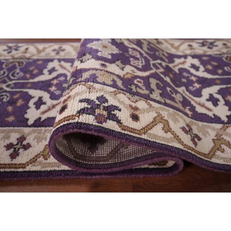 Purple & Ivory Oushak Indian Runner Rug Hand-Knotted Wool Carpet - 2'6"x 9'8"