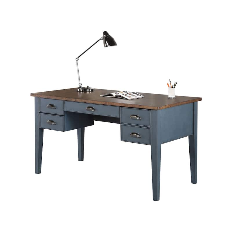 Farmhouse Half Pedestal Executive Desk, Writing Table, Office Desk, Blue