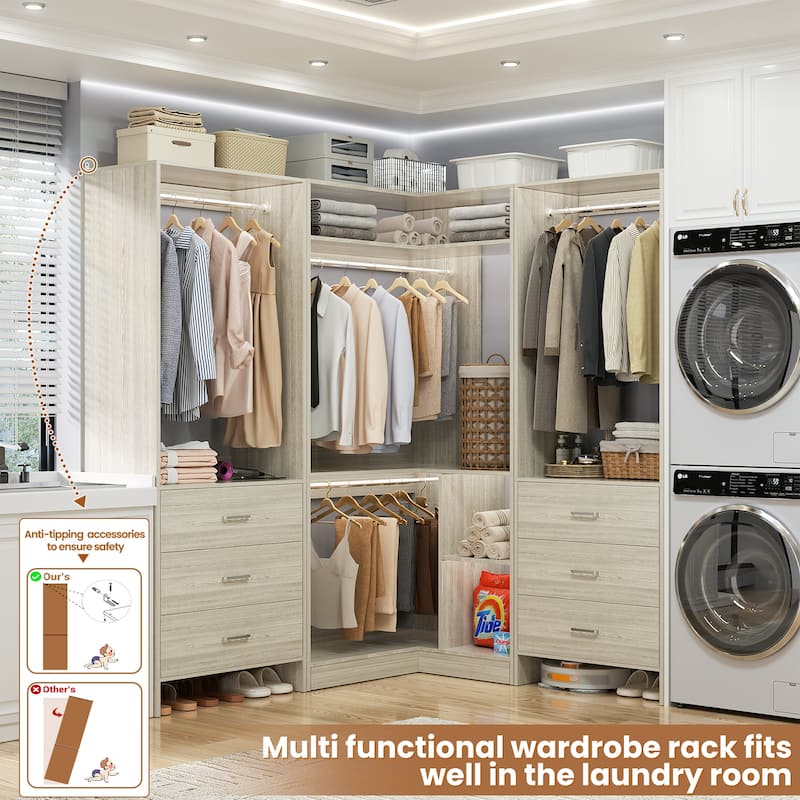 Cimly Set of 3 Freestanding Corner Closet System, Space-saving Closet Organizer for Walk-in/ Reach-in Closet