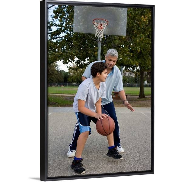 Shop Father And Son Playing Basketball Black Float Frame Canvas