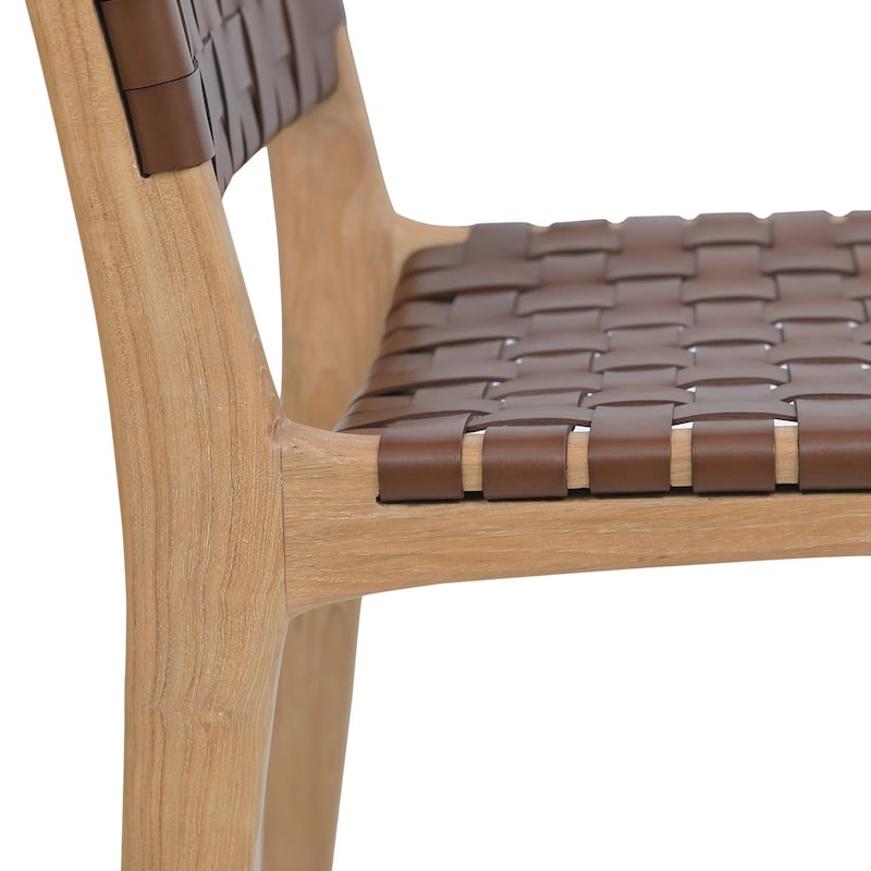 Poly and Bark Banda Teak & Leather Counter Height Stool - Solid Wood Frame