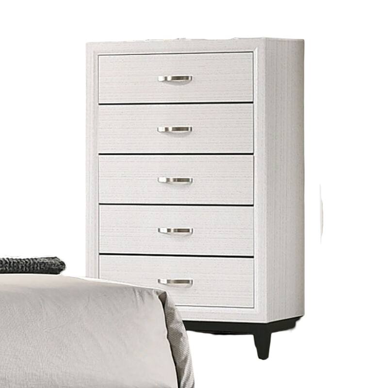 Two-Tone Contemporary Chest with Wooden Legs & Nickel Bar Pulls, White - White