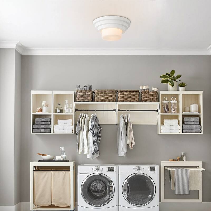 11.8" W Modern Minimalist White Cake-Shaped Tiered Milk Glass Shade Wall & Ceiling Light for Bedroom, Hallways