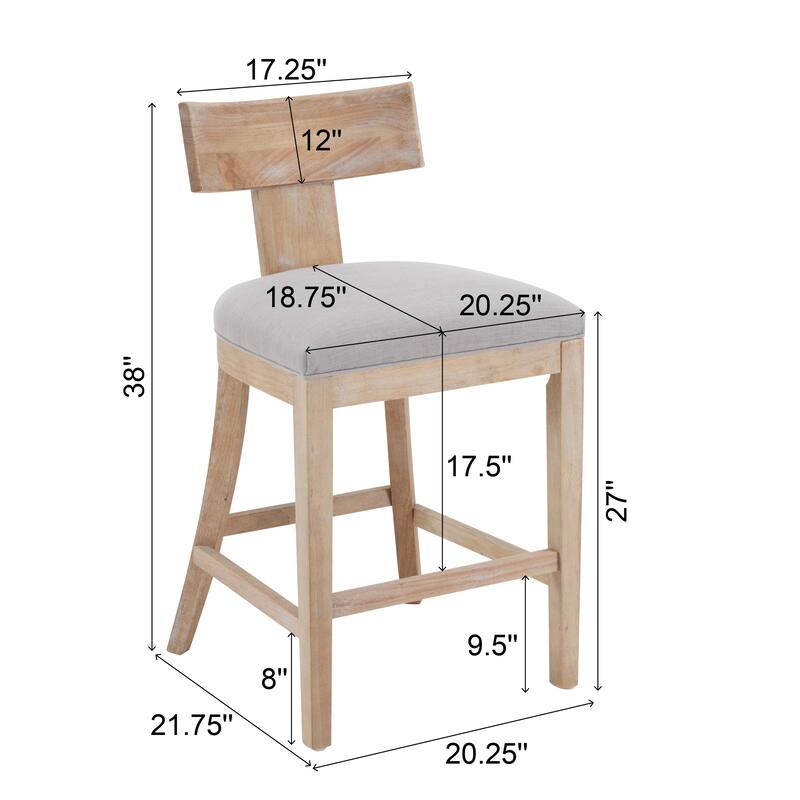 Set of 2 Fabric High Barstool with Back Upholstered Dining Chair, Wooden Frame Bar Chair for Home Bar, Kitchen Counter