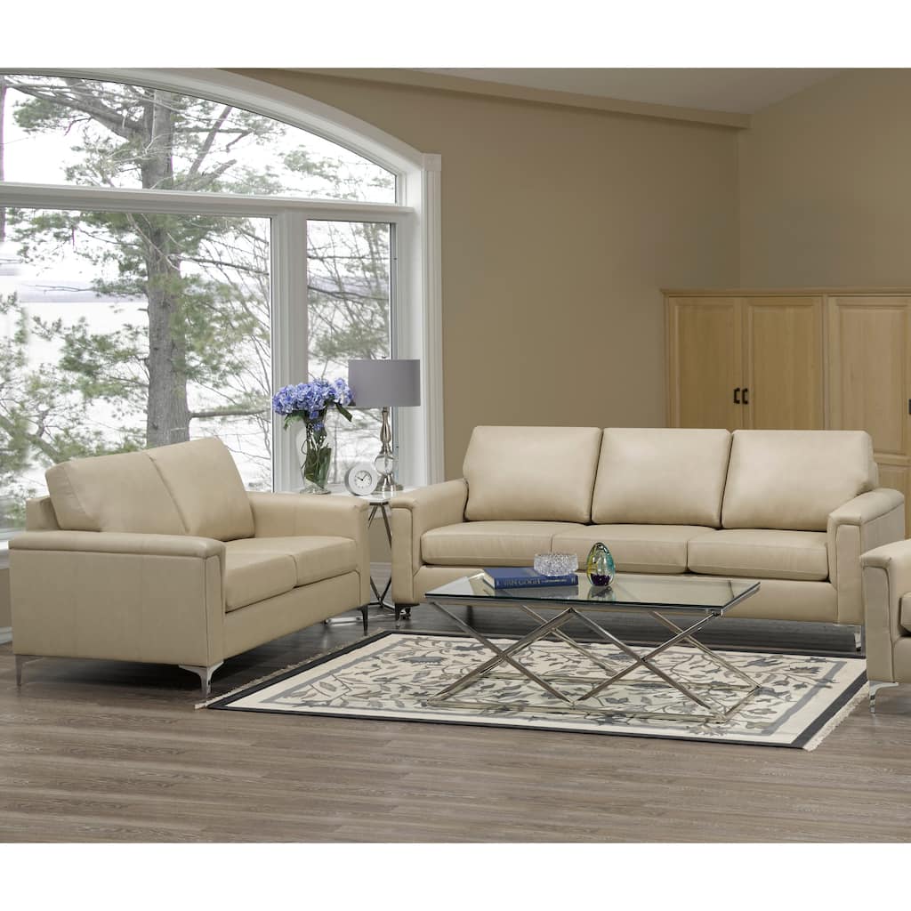 Lessa Modern Premium Top Grain Leather Sofa and Loveseat Set