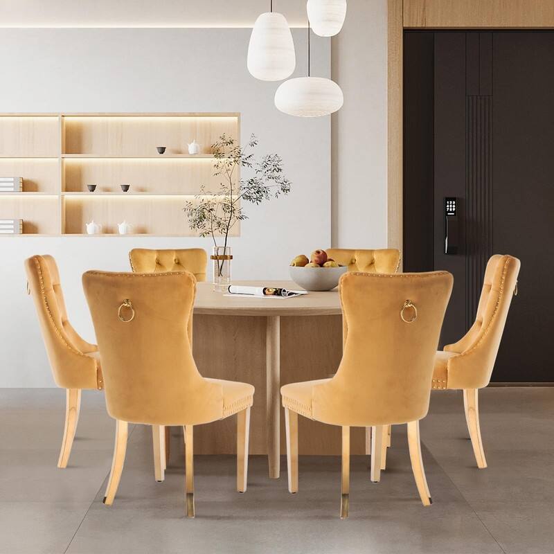 Tufted Naliheads Solid Wood Upholstered Dining Chairs Set of 6 - Gold GoldLegs