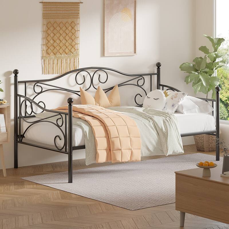 VECELO Scroll Design Metal Twin Size Daybed with Roman Column Legs 440 LBS Capacity Sofa Bed 440 lbs Capacity for Living Room