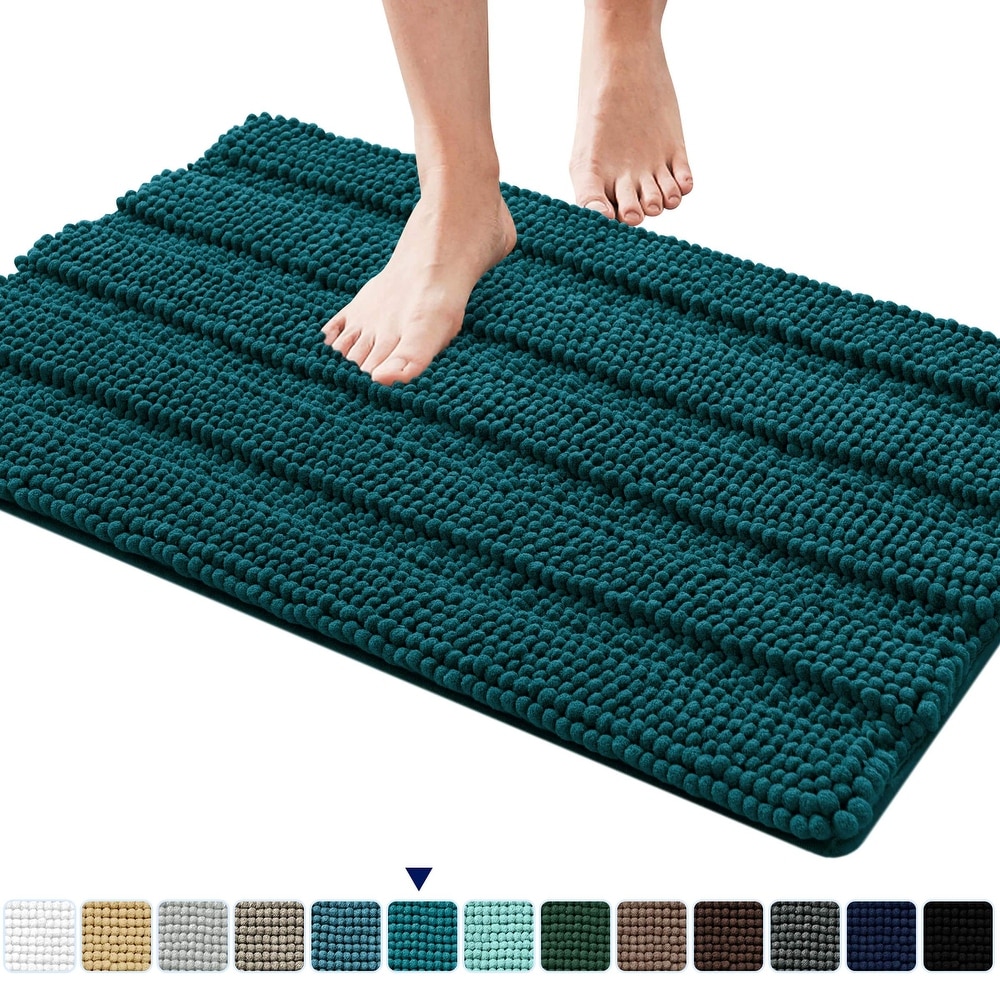 Large Bathroom Rug Non Slip Bath Mat (47x17 Inch Brown) Water Absorbent  Super Soft Shaggy Chenille Machine Washable Dry Extra Thick Perfect  Absorbant Best Plush Carpet for Shower Floor 