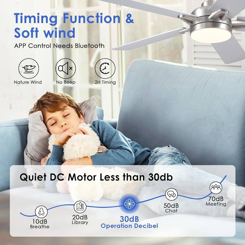 52" Modern Quiet Ceiling Fan with Light and Remote 6 Speed Airflow Bright Light for Bedroom Living Room Patio - 52 Inches