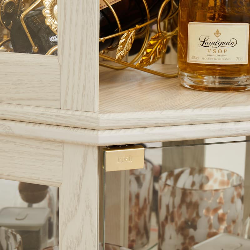 Corner Lighted Glass Curio Cabinet with Adjustable Shelves, Mirrored Back and Display Doors