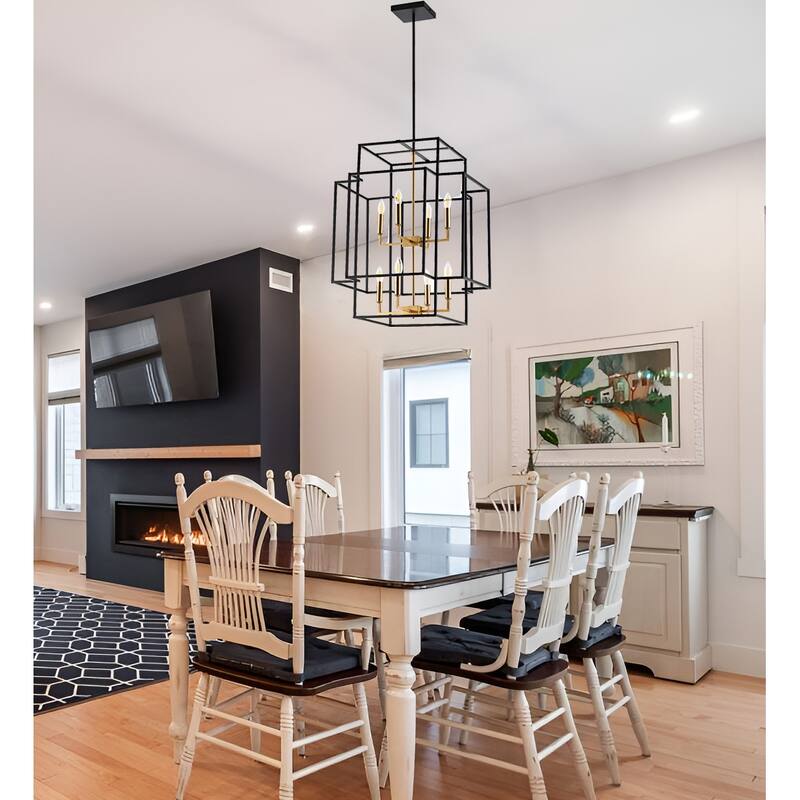 8-Light 22" Width 28" Height Metal Open Frame Cage Design Transitional Pendant Lamp Chandelier