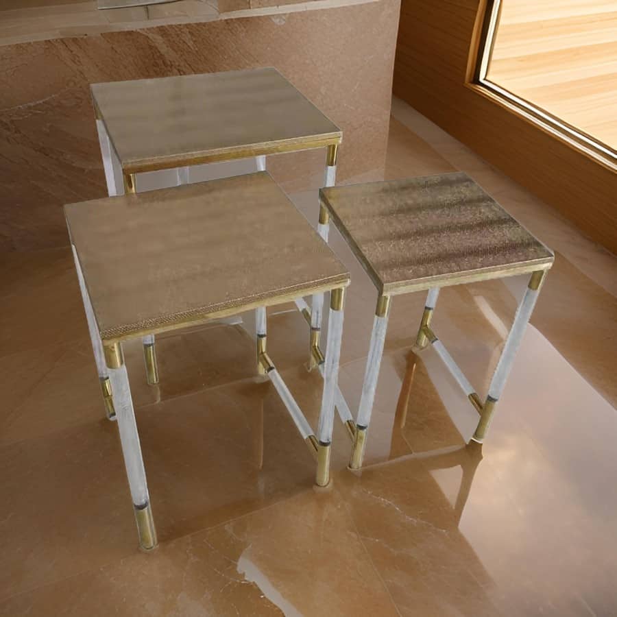 Set of 3 Nesting Side End Tables, Faux Leather Top, Clear Acrylic Legs