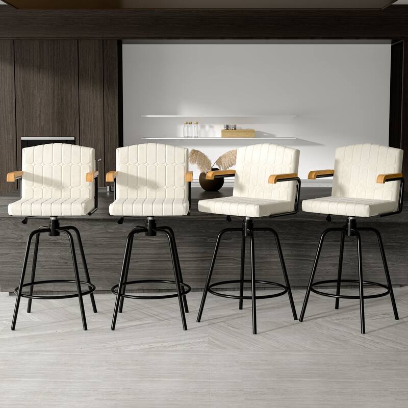Javlergo Modern Upholstered Bar Stools with Backrest and Wooden Armrests Bar Height Stools with Metal Legs for Kitchen/Dining
