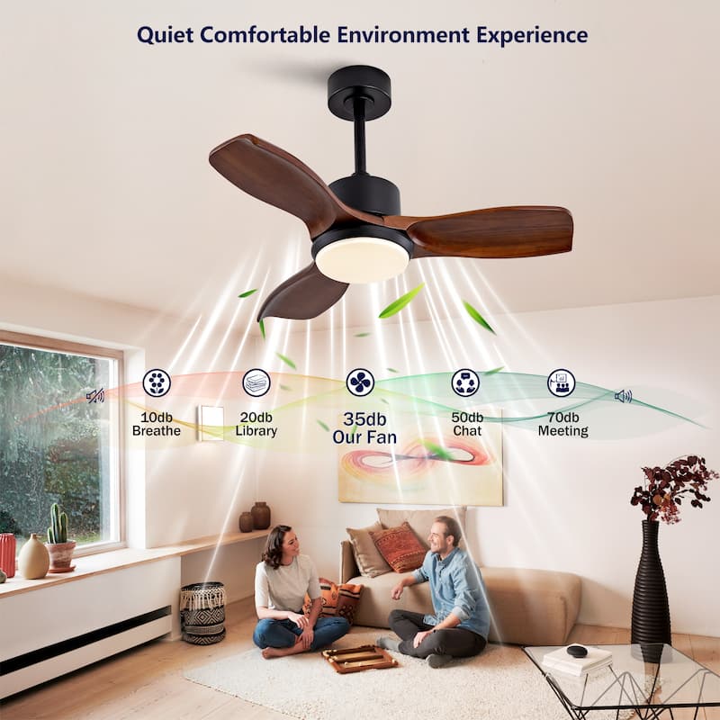 36" Wood Ceiling Fan with Lights Remote Control,Quiet DC Motor 3 Blade Ceiling Fans for Patio Living Room, Bedroom