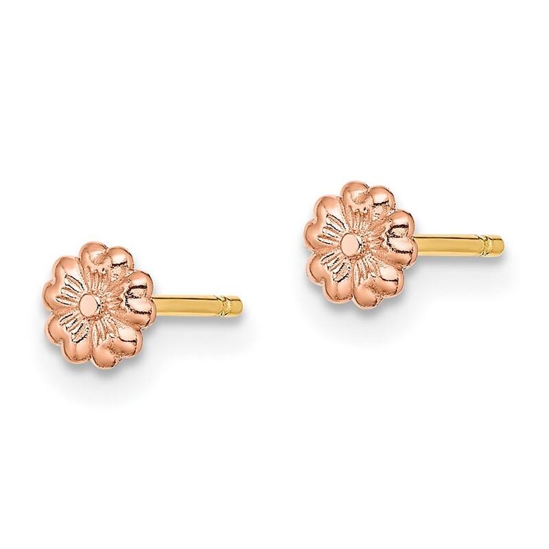 Curata 14k Rose Gold Girls Small 4.5mm Flower Post Earrings