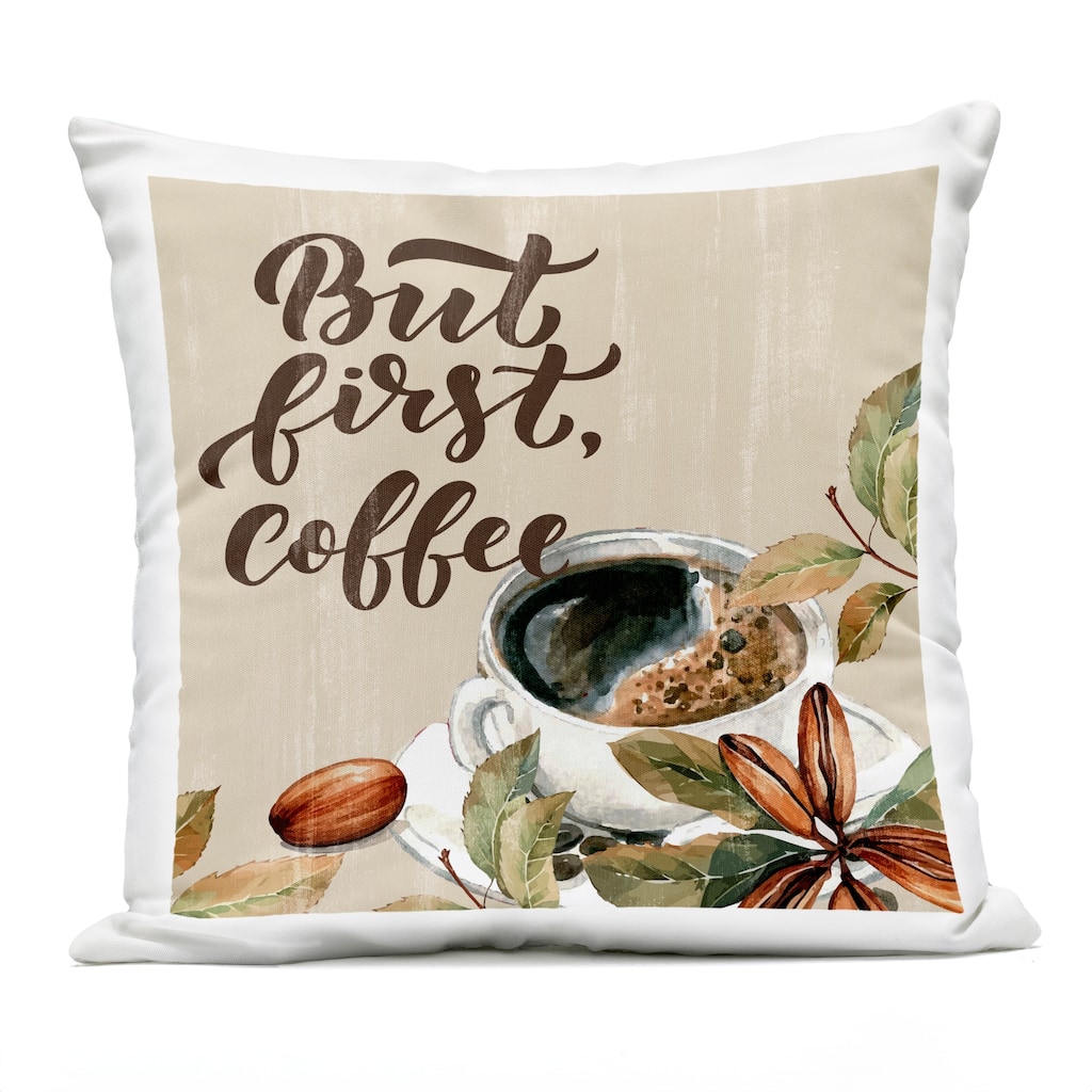 Stupell Rustic But First Coffee Printed Outdoor Throw Pillow Design by Kim Allen