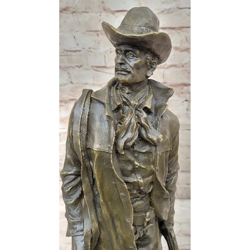 Signed Original Bronze Wyatt Earp Statue Sculpture Western Cowboy 21 Inches X 7 Inches