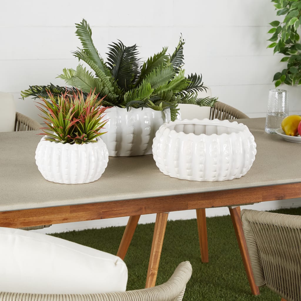 White Ceramic Indoor Outdoor Planter (Set of 3) - S/3 8", 12", 19"W