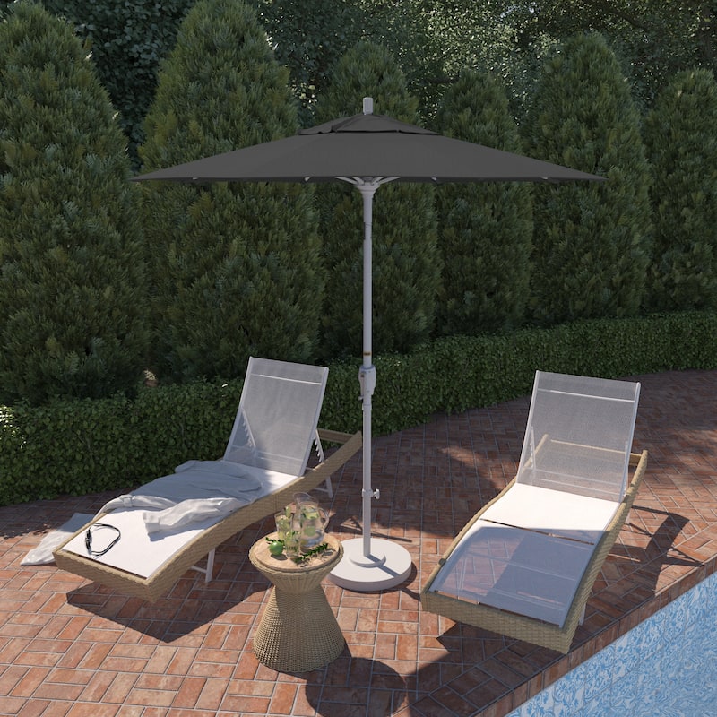 California Umbrella 7.5' Round Crank Lift Push Button Tilt White Aluminum Patio Umbrella with Olefin Royal Blue Fabric - Black