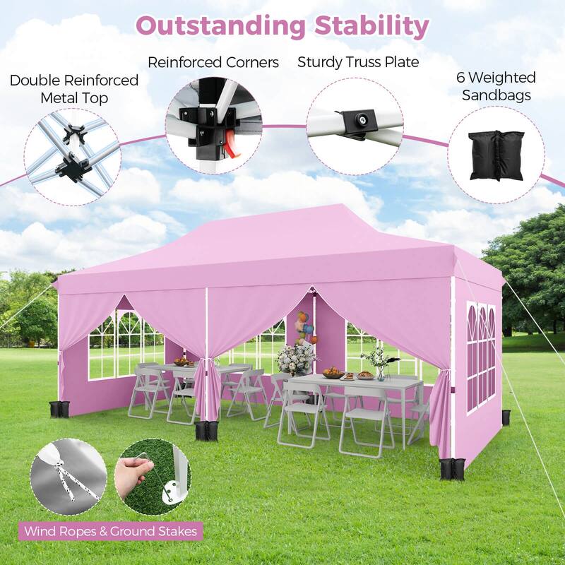 Costway 10 x 20FT Pop up Canopy Outdoor Canopy Tent with 6 Sidewalls - See Details