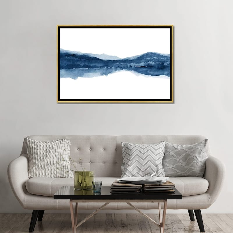 iCanvas "Watercolor Landscape X - Navy Blue" by Nouveau Prints Framed Canvas Print