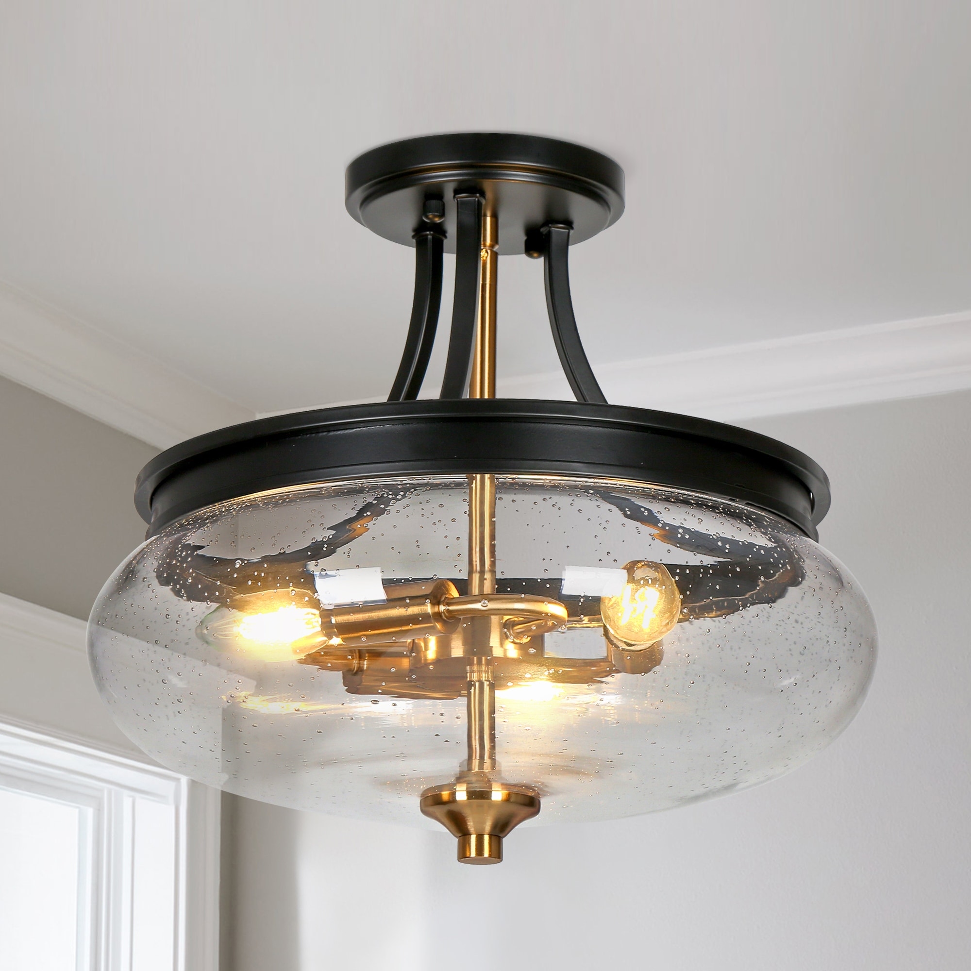 Seeded glass flush mount light fixture top