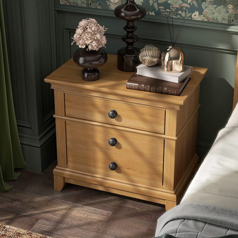 Furniture of America Wellington Farmhouse Natural Oak Wood 2-Drawer Nightstand
