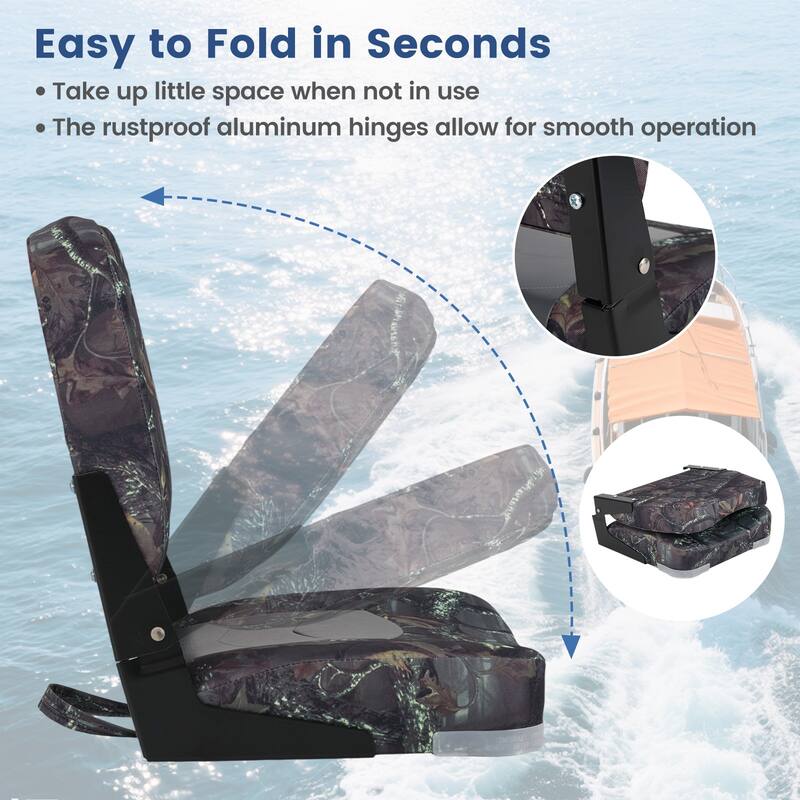 Gymax 2-Pack Boat Seats Folding Low Back Boat Chairs w/Thick Sponge
