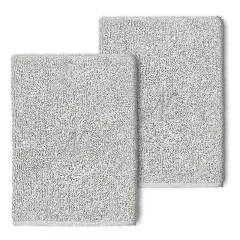 Authentic Hotel and Spa 100% Turkish Cotton Monica 2PC Embellished Washcloth Set - N - Light Gray