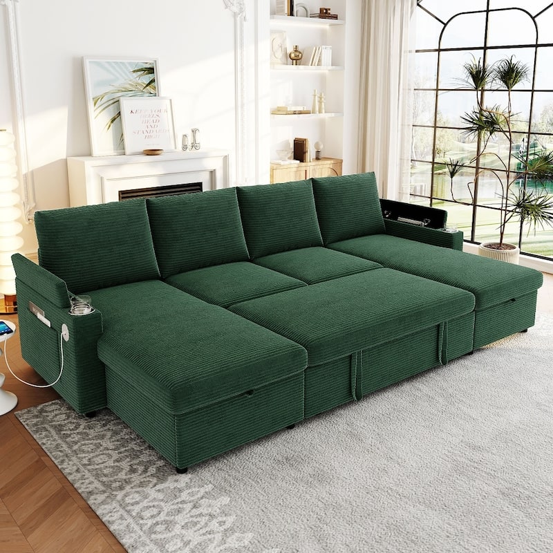 109.5" Convertible Upholstered Sectional Sofa with Storage Chaise Lounges