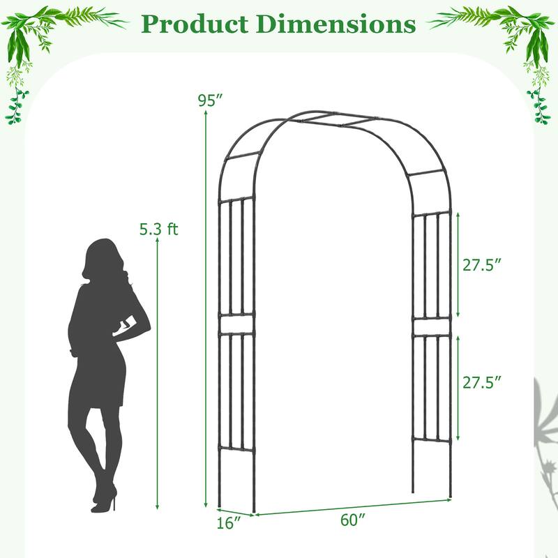 Gymax 95'' Garden Arch Trellis w/PE Wrapped Metal Pipes Ground Stakes
