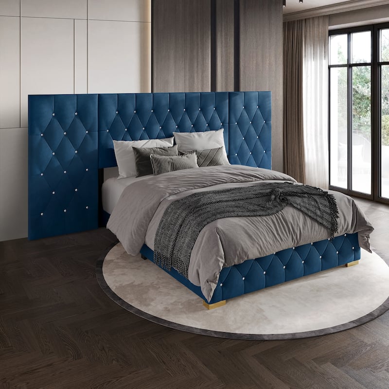 CraftPorch Luxurious Velvet Tufted Platform Bed with Wall Panels