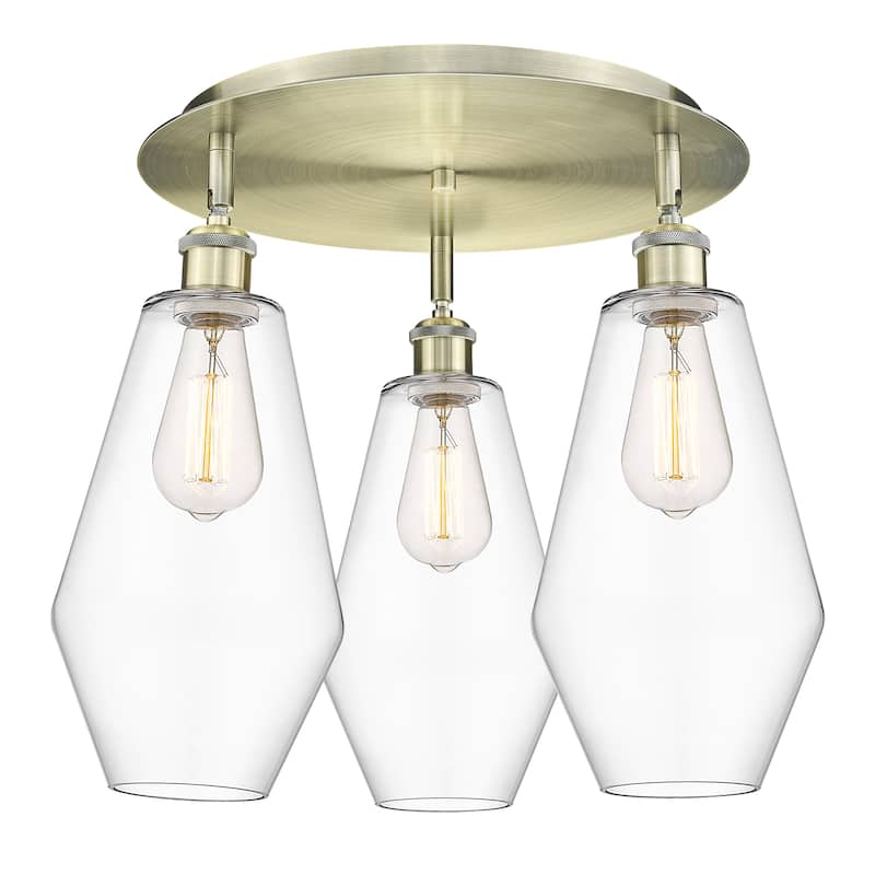 Innovations Lighting Cindyrella - 3 Light 19" Flush Mount - Antique Brass/Clear