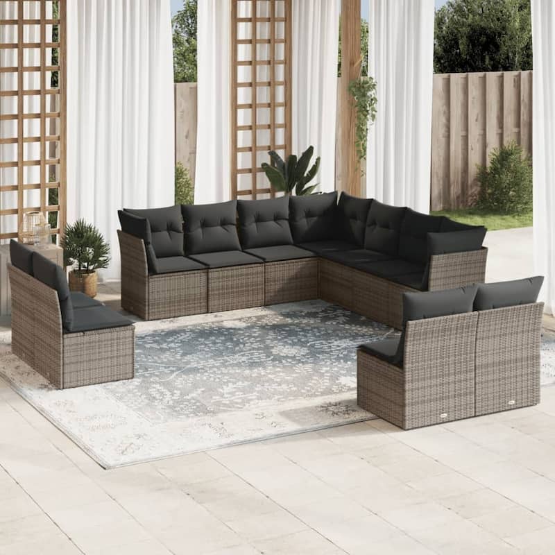 vidaXL Garden Sofa Set Grey PE Rattan Large Modular Garden Sofa Set - 24.4 x 24.4 x 27.2