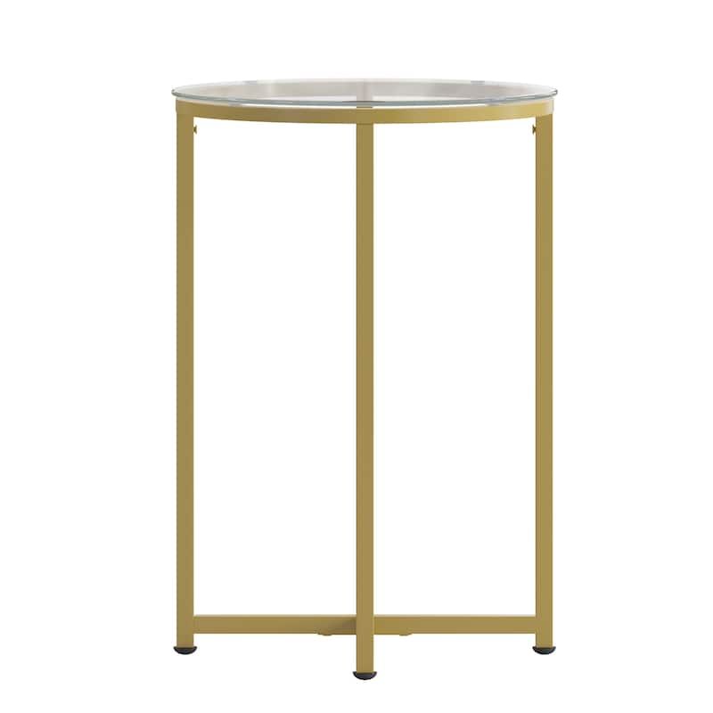 Glass Console Table with Criss Cross Matte Gold Frame - Occasional Table