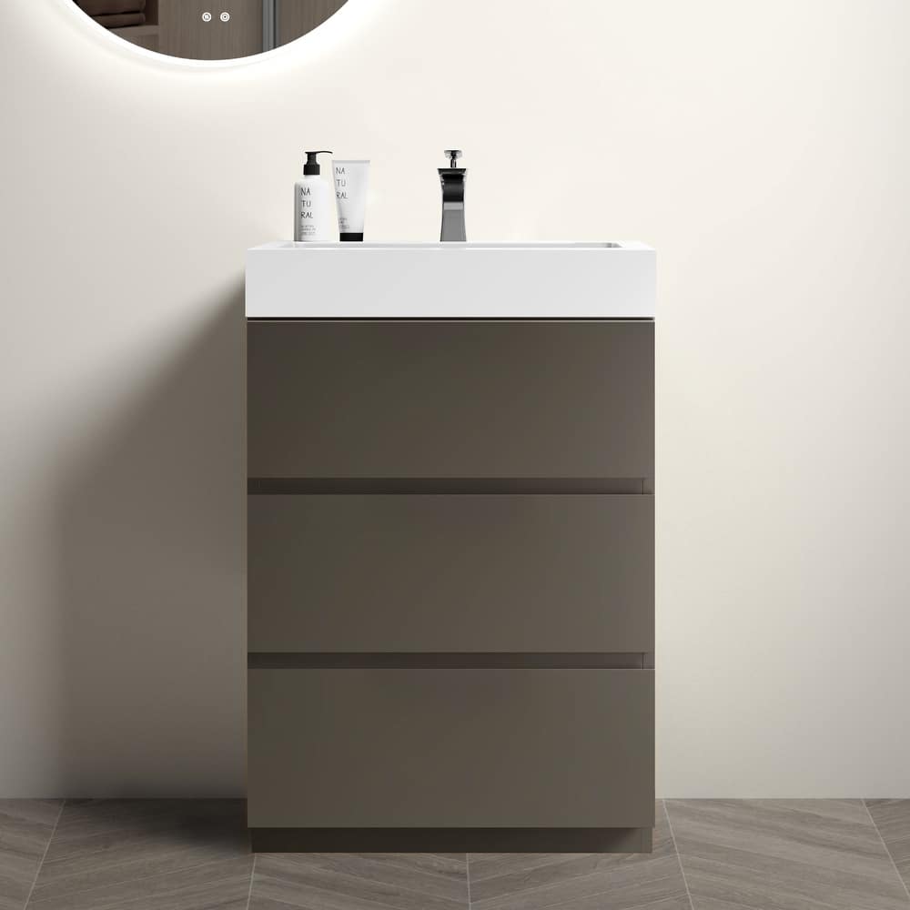 GDFStudio - Alice Freestanding Bathroom Vanity with One-Piece Sink, Modern Handle-Free Design, Pre-Assembled