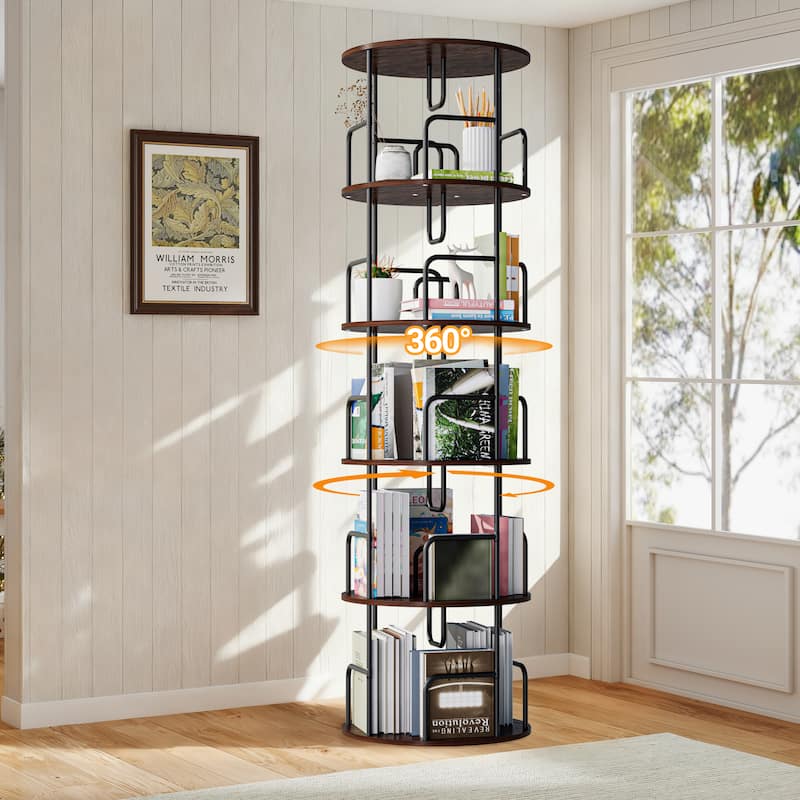 Rotating Bookshelf Tower 5 Tier, Spinning Bookcase, Vertical Turning Round storage Bookshelf
