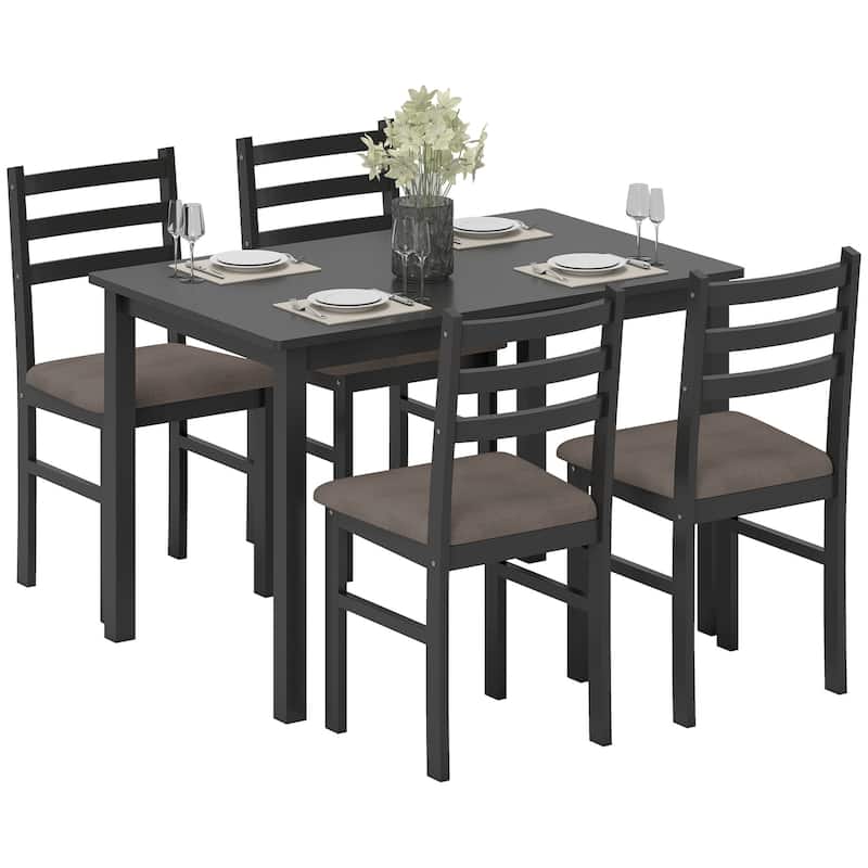 HOMCOM 5-Piece Dining Table Set for 4, Farmhouse Kitchen Table Set with 4 Upholstered Padded Chair, Wood Legs for Dining Rooms - Black