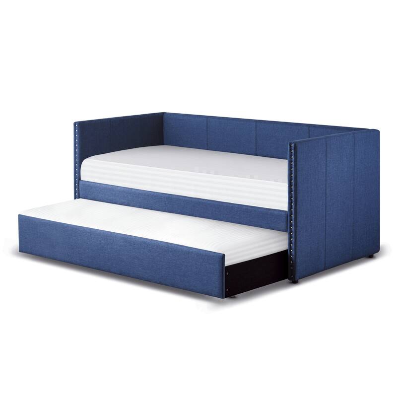 Orange Fabric Upholstered 1pc Day Bed with Pull-out Trundle Nailhead Trim Wood Frame Furniture