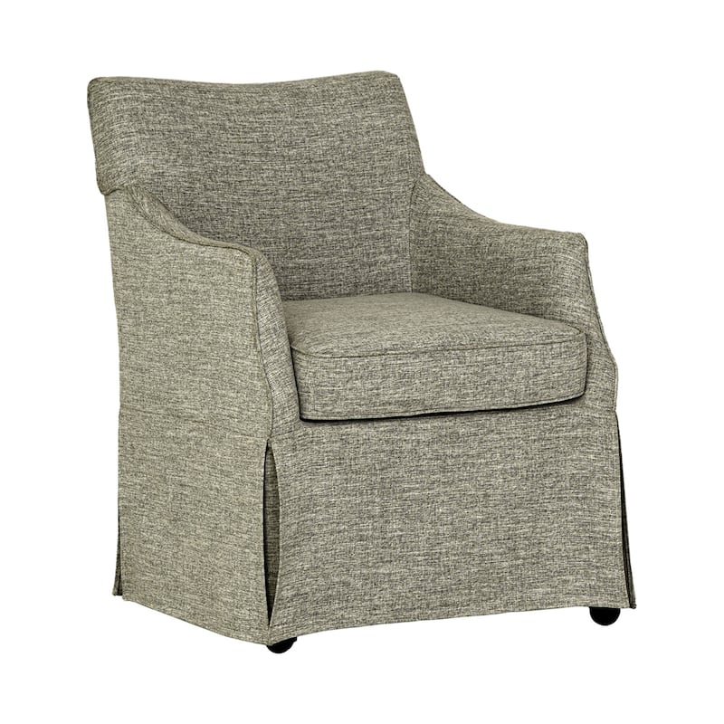 Roomfitters 34-Inch Upholstered Skirted Dining Armchair, Hidden Casters and Dual-Layer Foam Cushion, Gray
