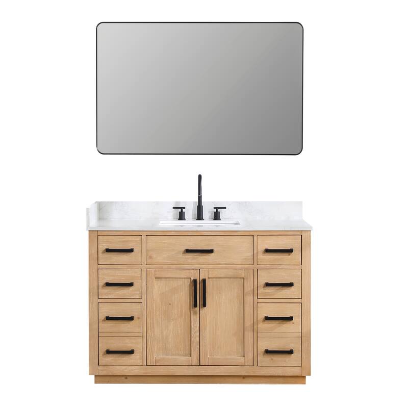 Altair Gavino Bath Vanity with Grain White Composite Stone Top and Mirror