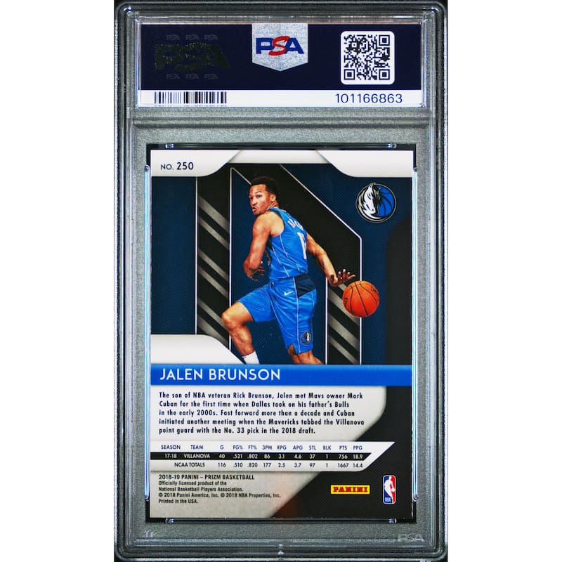 Jalen Brunson 2018 Panini Prizm Basketball Rookie Card #250 Graded PSA 9 - 8' x 11'