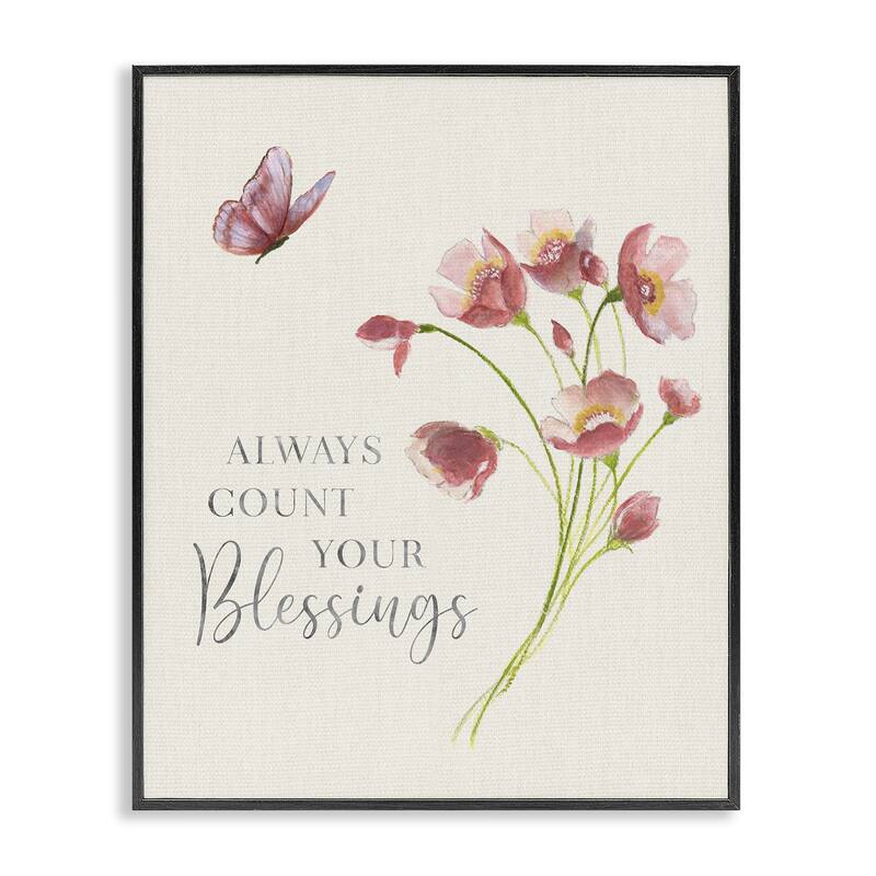 Stupell Count Your Blessings Florals Framed Giclee Art Design By Janet Tava - 16 x 20 - Black